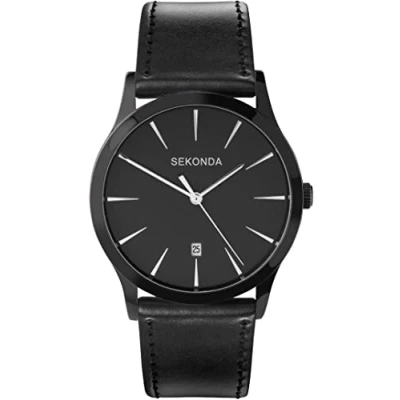 Image of Sekonda Gents Analogue Quartz Watch with Black Dial and Leather Strap 1933
