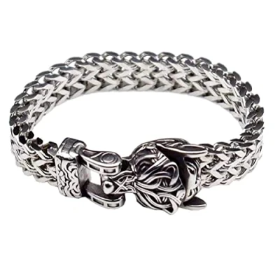 Image of JAOYU Wolf Head Bracelet Viking for Men Amulet Norse Arm Ring Stainless Steel Cuff Bangle Pagan Jewellery