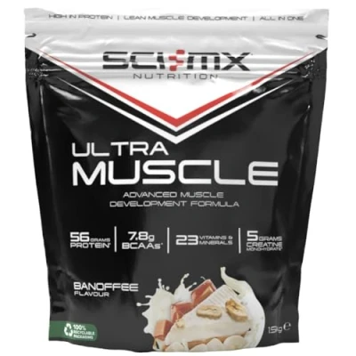 Image of SCI MX Ultra Muscle Protein Powder for Development + 23 Vitamins &amp; Minerals Banoffee 56g 5g Creatine 7.8g BCAAs per Serving 1.5kg