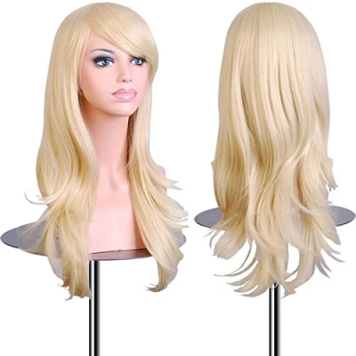 Image of EmaxDesign Wigs 70 cm Cosplay Wig For Women. Long, Full, Curly, Big Wavy, Heat Resistant. Fashion Glamour Hairpiece with Cap Comb (Color Light Blonde)