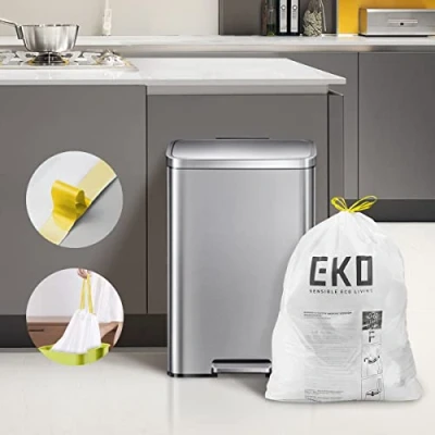 Image of EKO Easy Dispense Roll of 60 Count Extra Strong Drawstring Kitchen Trash Bags 13 Gallon (40L 60L) pack (EK33706B)