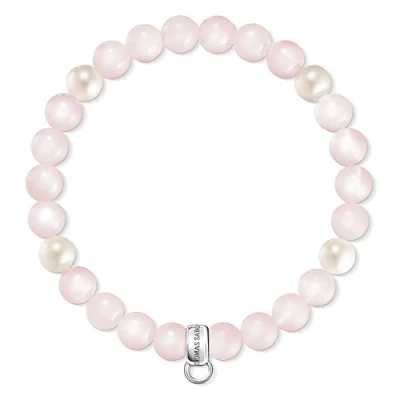 Image of Thomas Sabo Women Charm Bracelet Freshwater Pearl Rose Quartz Club 925 Sterling Silver X0222 469 9