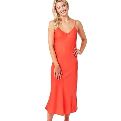 Image of Indigo Sky Samsara Long Satin Chemise Nightdress, Tangerine, 20 22