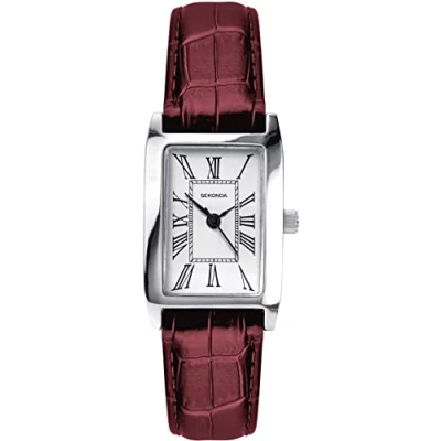 Image of Sekonda Classic Ladies Quartz Watch with White Dial Analogue Display and Burgundy Strap 40343