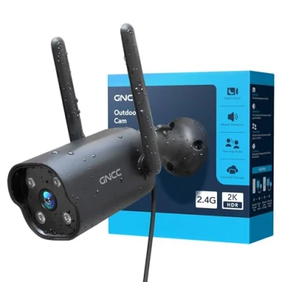 Image of GNCC 2K Security Camera Outdoor, Outdoor Cameras House Security, CCTV w/IR Night Vision, Motion Detection, 24/7 Recording, 2 Way Audio, Works w/Alexa, Cloud&amp;SD, Wired 9.8 FT, 2.4GHz WiFi
