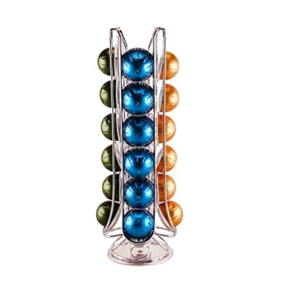 Image of EXZACT Coffee Capsule Holder, Compatible with Vertuo Pods (24pcs) Rotating Pod Tower Rack (Vertuo Not included)