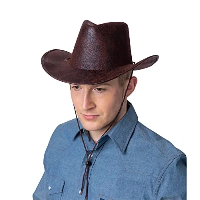 Image of Wicked Costumes Adult Texan Cowboy Hat Fancy Dress Party Accessory (Brown Aged Leather)