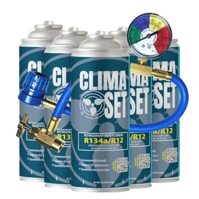 Image of ClimaSet 5 Pack Replacement R134a Gas with Hose Nature Conscious Refrigerant Non Toxic Corrosion Resistant Easy and Safe to Refill on Your Own 1585 g