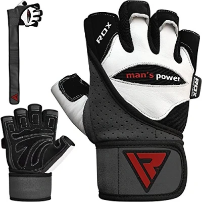 Image of RDX Weight Lifting Gloves Gym Workout, Cowhide Leather, 50CM (20IN) Long Wrist Support, Anti Slip Grip Palm, Breathable Half Finger, Fitness Bodybuilding powerlifting Strength Training Exercise