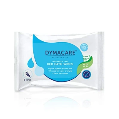 Image of DYMACARE Unfragranced Bed Bath Wipes Premium Unscented Skin Cleansing and Shower for Adults Elderly No Water Microwaveable Body Wet with Aloe Vera 1 Pack (8 in Total)