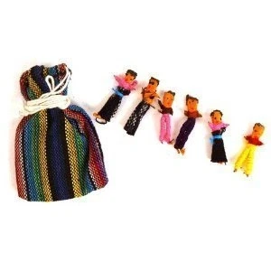 Image of Guatemala worry dolls, small cute bag containing 6 dolls