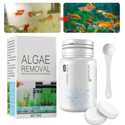 Image of GROVL Algae Remover Aquarium Fish Tank Cleaner, Aquatic Tablet with Spoon,Quick Clear Moss Green Water and Algae, Crystal Treatment, Friendly Healthy for Plant
