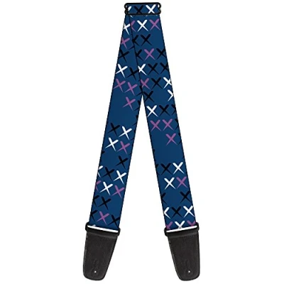 Image of Buckle Down Guitar Strap Tread Plate Turquoise Fuchsia White 2 Inches Wide