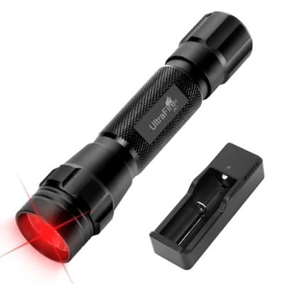Image of ULTRAFIRE Red LED Torch 620 630nm Hunting Light, with Battery and Charger, 656 Feet Light for Astronomy, Aviation, Night Observation, CR1