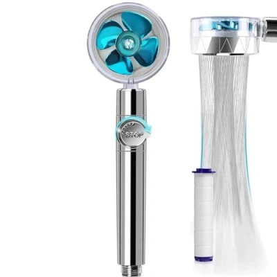 Image of JJiaoLinin High Pressure Shower Heads, Handheld Turbo Fan with Filters Vortex Hydro Jet Propeller 360 Degrees Rotating Head(Blue)