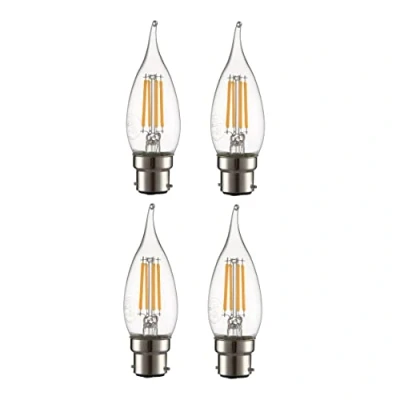 Image of TEKLED® C35 Tail Filament Vintage LED Bulbs Flame Tip B22 Bayonet Cap Energy Saving 4W Light Bulb 40W Equivalent DIMMABLE Clear 2700K 470LM 4 Pack Warm White