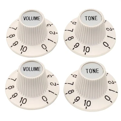 Image of Musiclily Pro Fine 24 Splines Witch Hat Knobs Top Tone Volume Control for Electric Guitar Bass Amplifier Effect Pedal, Aged White with Silver Reflector (Set of 2T2V)