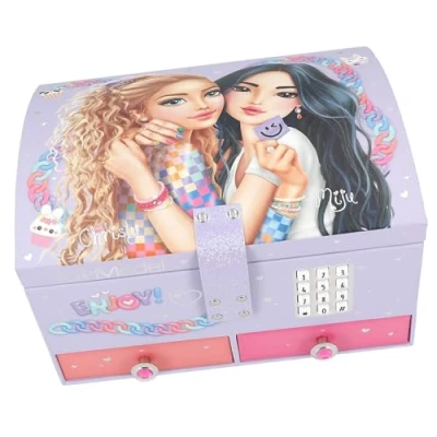 Image of Depesche TOPModel 13141 Large Jewellery Box in Light Purple, with Model Motif and Colourful Details, Code, Sound Mirror