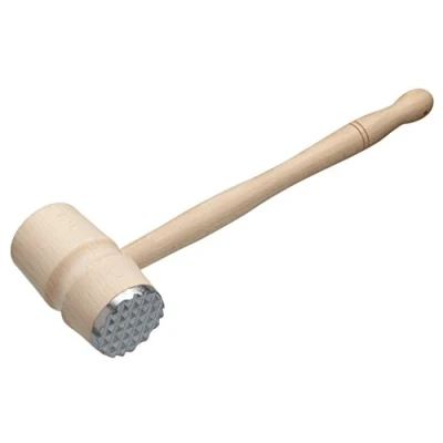 Image of KitchenCraft KCMALLET Meat Tenderiser Hammer, Double Headed Design for Tenderising and Flattening, Beechwood / Metal, 31cm, Beige
