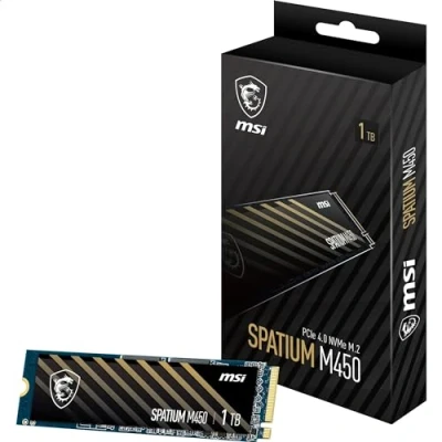 Image of MSI SPATIUM M450 SSD 1TB PCIe 4.0 NVMe M.2 Internal Solid State Drive, 3600MB/s Read &amp; 3000MB/s Write, 3D NAND, Built In Data Security, Center 5 Year Warranty (600 TBW)