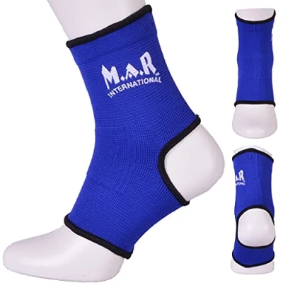 Image of M.A.R International Ltd Elasticated Fabric Ankle Support Martial Arts Karate Taekwondo Boxing Kickboxing Thai Muay Blue Large