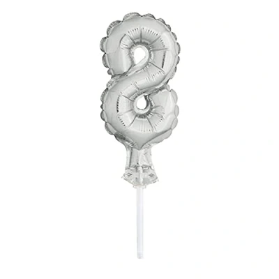 Image of Unique Party 57258 5&quot; Foil Silver Number 8 Balloon Cake Topper