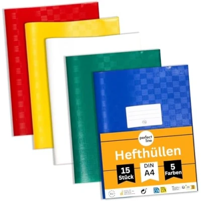 Image of perfect line 15 Raffia Book Covers DIN A4, 5 Colours, Notebook Cover with Label Made of Recyclable PP, Indelible