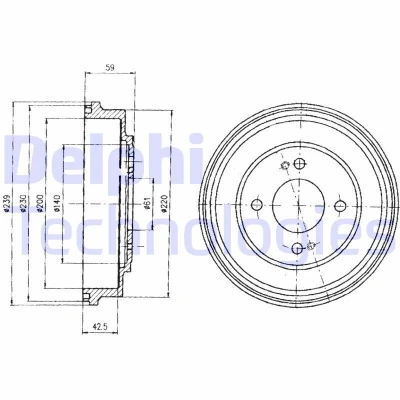 Image of 42610SE0000, 42610SE0010, 42610SEO010, 42610SH9000, 42610SR1000 Brake Drum DELPHI BF208 239mm