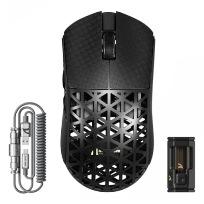 Image of ATTACK SHARK R5 Ultra Carbon Fiber 8000Hz Wireless Gaming Mouse, 39g SUPERLIGHT, 42000DPI, PAW3950MAX Sensor, Nordic 52840 Chip, Bluetooth/2.4G/USB C Wired Mice with Coiled Cable, for PC/Mac, Black