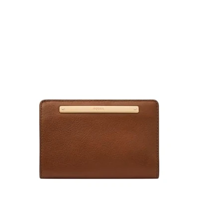Image of Fossil Women&#039;s Liza Leather Multifunction Bifold Wallet for Women, Brown W/Gold, One Size