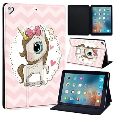 Image of Leather slim lightweight Stand Cover Case for Apple New iPad 9.7 2018 2017(6th Gen, 5th Gen)/iPad Air 2/iPad Air/iPad Pro Tablet with Auto Wake/Sleep (pretty unicorn)