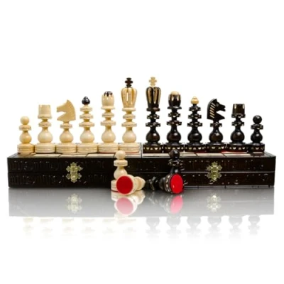 Image of Master of Chess Wooden Set with Pieces “ROMAN 59 cm / 23 in Handcrafted Large Portable Board Game for Adults and Kids Solid Construction