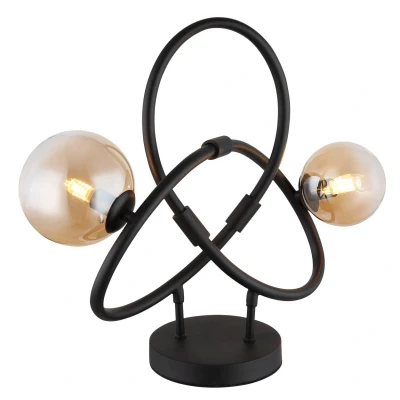 Image of Tuberius Globe Table Lamp Matt Black Amber Glass Shade 2x G9 3000K