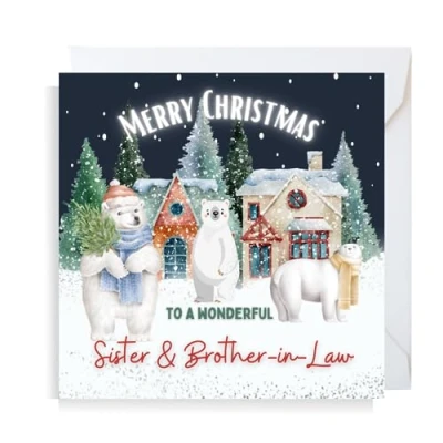 Image of Second Ave Sister &amp; Brother in Law Christmas Polar Bear Square Xmas Holiday Festive Greetings Card