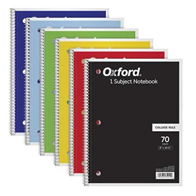 Image of Oxford TOPS 1 Subject Notebooks, 8&quot; x 10 1/2&quot;, College Rule, 70 Sheets, 6 Pack, Color Assortment May Vary (65007)