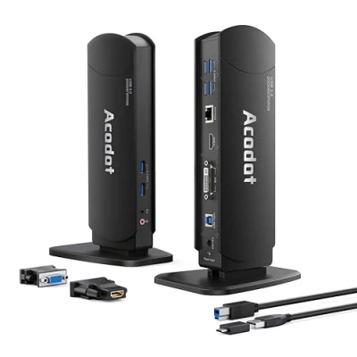 Image of USB 3.0 / C Docking Station Dual Display, Acodot 13 in 1 3 with 2 HDMI, VGA, DVI, 6X 3.0, Gigabit Ethernet, Audio for Mac and Windows Computer