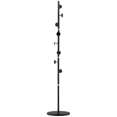 Image of HOMCOM Coat Rack Free Standing Hall Tree with 8 Round Disc Hooks for Clothes, Hats,Purses, Steel Entryway Stand Marble Base Entryway, Living Room, Bedroom, Black