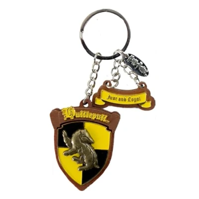 Image of GWCC Licensed Harry Potter Wooden Enamel 3D Keyring Keychain, 5 Houses, Hogwarts, Gryffindor, Slytherin, Hufflepuff and Ravenclaw (Hufflepuff)