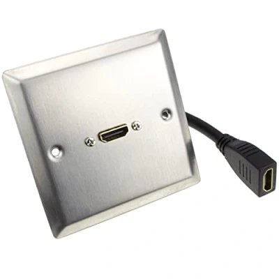 Image of HDMI 2.0 4K Single Wall Plate Faceplate Socket with Pigtail Brushed Steel