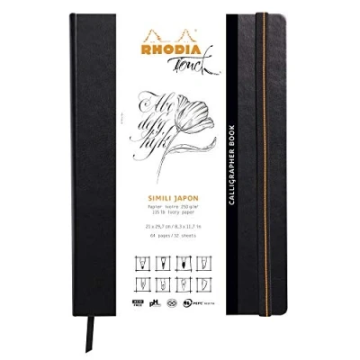 Image of RHODIA TOUCH 116125C Calligrapher Book A4 Rigid Notebook 64 pages Plain Ivory Faux Japan Clairefontaine Paper 250 g/m for India Ink Drawing and Wet Works