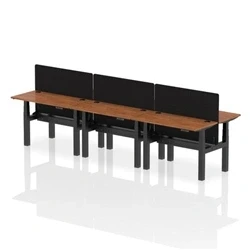 Image of Air B2B 1200x600mm Adjustable 6P Bench Desk CP Walnut/Black + Screen