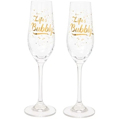 Image of Maturi Set of Two &#039;Life&#039;s Bubbly&#039; Champagne Flutes, 220ml, Gift Boxed