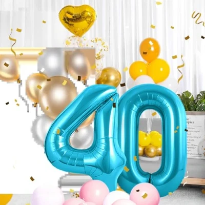 Image of 40th Number 40 Balloons 40,Blue Balloon Inch Giant Helium Foil for Men Women Birthday Party Decor Anniversary Decorations Supplies