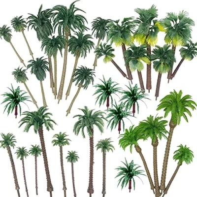 Image of Cayway 34 PCS Model Trees Coconut Palm Trees, 1.7 6.7 Inch Mixed for Train Railway Architecture Diorama DIY Scenery Landscape