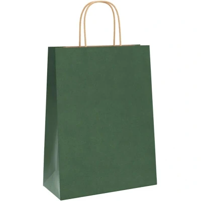 Image of vidaXL Paper Bags 250 pcs with Handles Green 26x12x35 cm