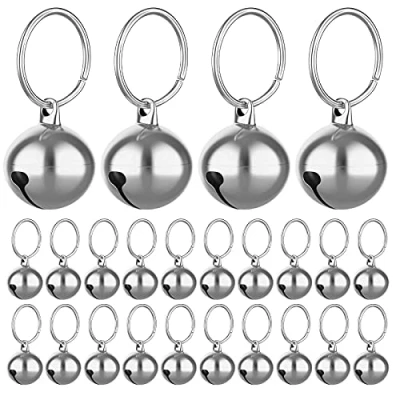 Image of Molain 24pcs Cat Bells with Keyrings Dog Collar Bells, Training Jingle Bell Pendant Pet Accessories Festival Party DIY Small (Silver)