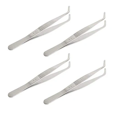 Image of Aoje Link Stainless Steel Tweezers with Curved Serrated Tip Sewing Machine Electronic Repair Pliers Multi Purpose Tool Silver 4pcs