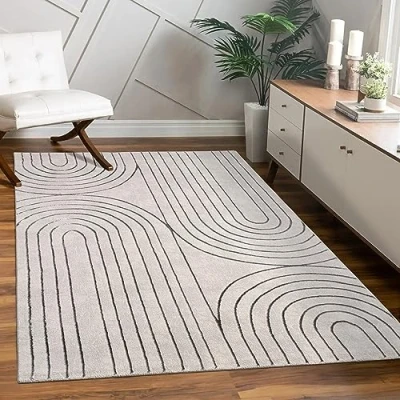 Image of Area Rugs Livingroom Short Pile Large Rug Bedroom Floral Pattern Rainbow Geometric Pattern, Size:120x160 cm, Colour:Grey 3