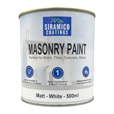Image of SIRAMICO COATINGS Masonry Paint Smooth White 500 ml 10 Year protection of surfaces Washable (White, ml)