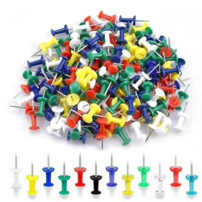 Image of 200 Pcs Drawing Push Pins Map Thumb Tacks Multi Colored for Cork Board Map, School, Office, Stationery